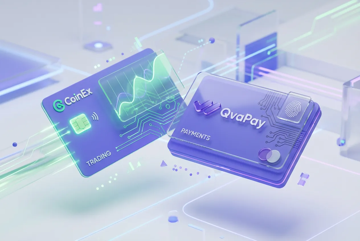 Comparativa visual 3D entre CoinEx y QvaPay, representando la diferencia entre trading y pasarela de pagos en Cuba.